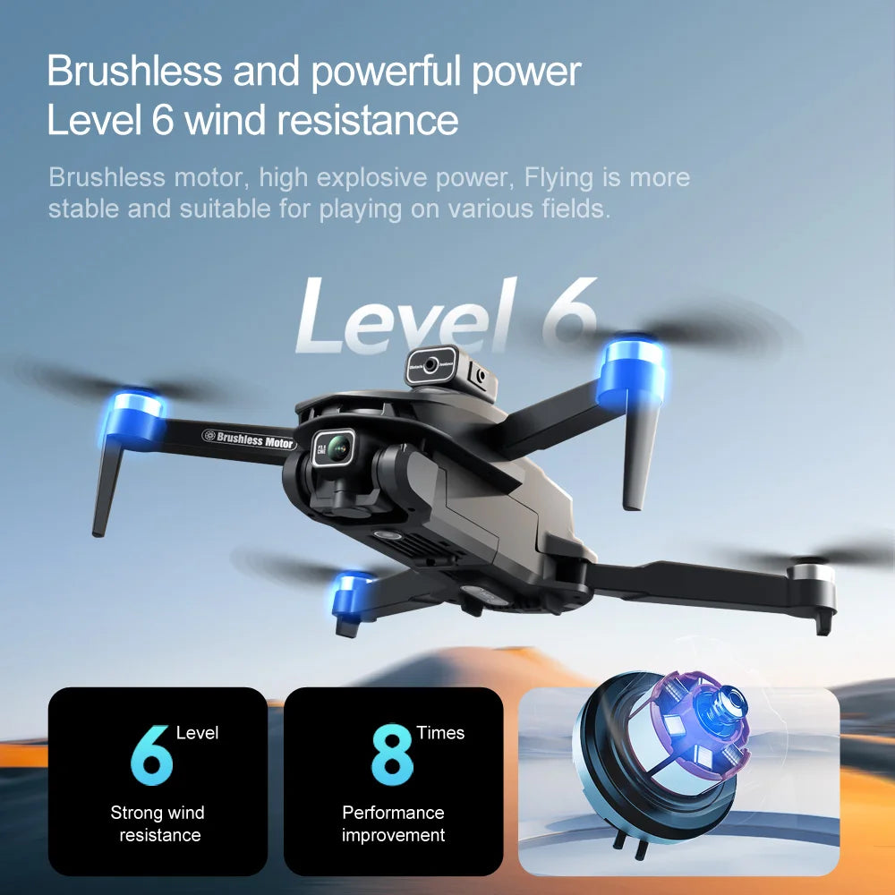 V168 Pro Max GPS Drone, Brushless motor with level 6 wind resistance provides stable flight and high explosive power for strong performance on various terrain.