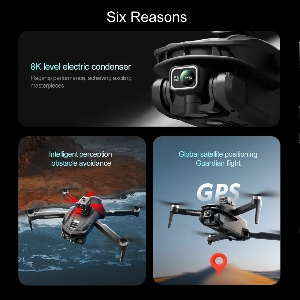 The V168 Pro Max GPS drone features flagship performance, obstacle avoidance, and guardian flight.