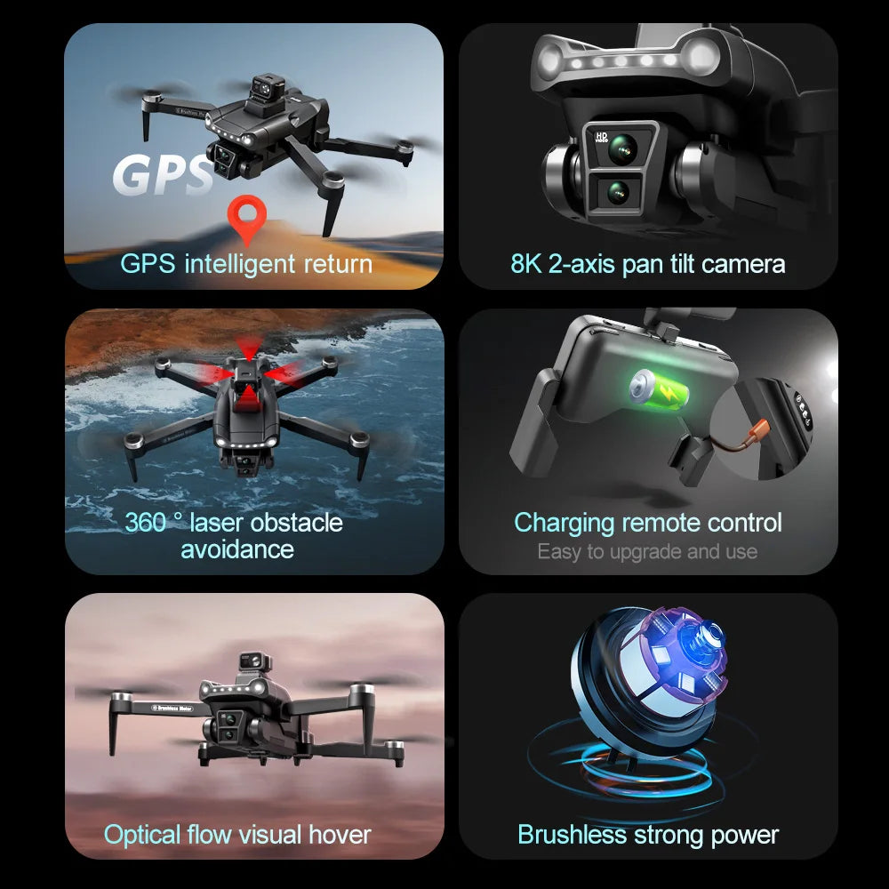 V198 MAX PRO Drone, Intelligent drone with 8K camera, laser detection, remote control, and upgradeable features for smooth hovering.