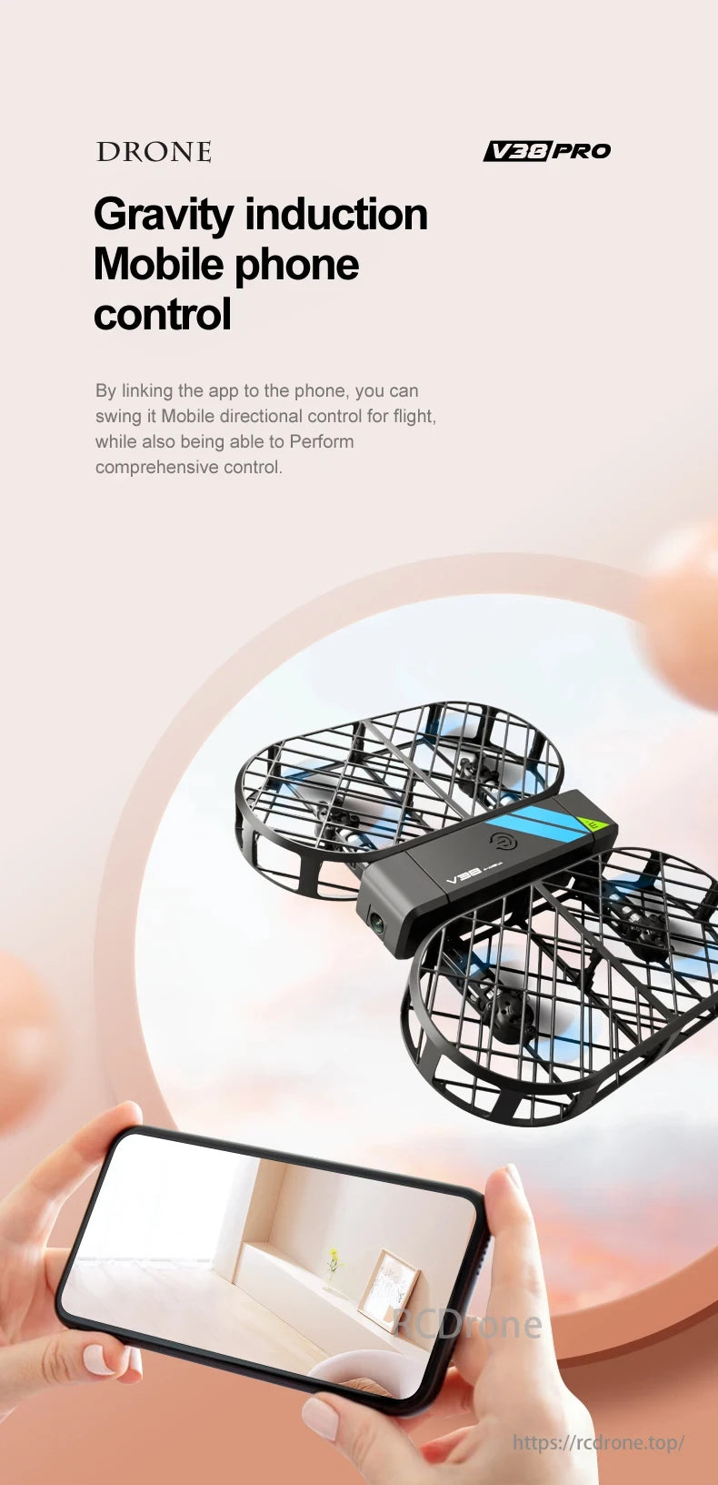 V38 Folding Drone, Drone V38PRO uses gravity induction for mobile phone control, enabling comprehensive flight management.