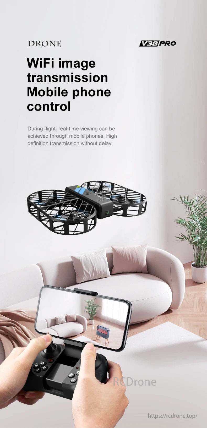 V38 Folding Drone, Drone V38PRO offers WiFi image transmission and mobile phone control.