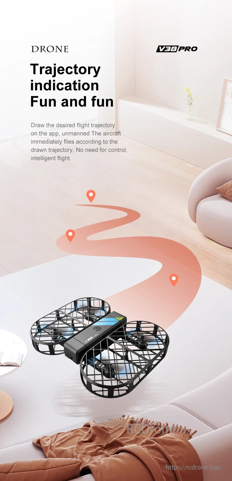 V38 Folding Drone, DRONE V38PRO: Draw flight path in app, aircraft follows automatically without manual control. Ideal for fun trajectory indication.