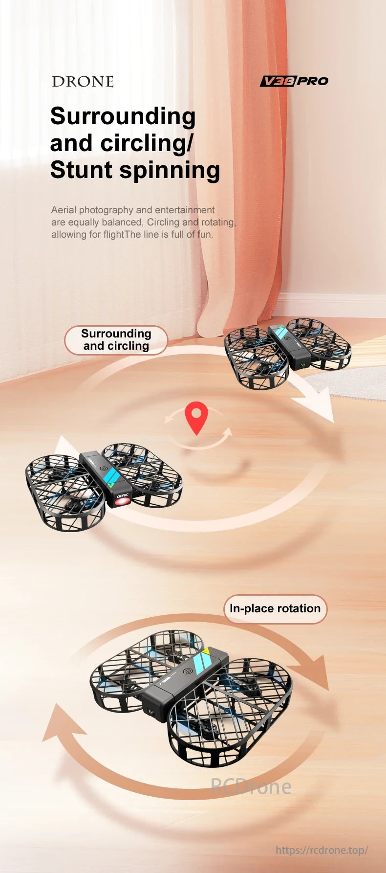 V38 Folding Drone, DRONE V33PRO provides balanced aerial photography and entertainment with surrounding, circling, stunt spinning, and in-place rotation features.