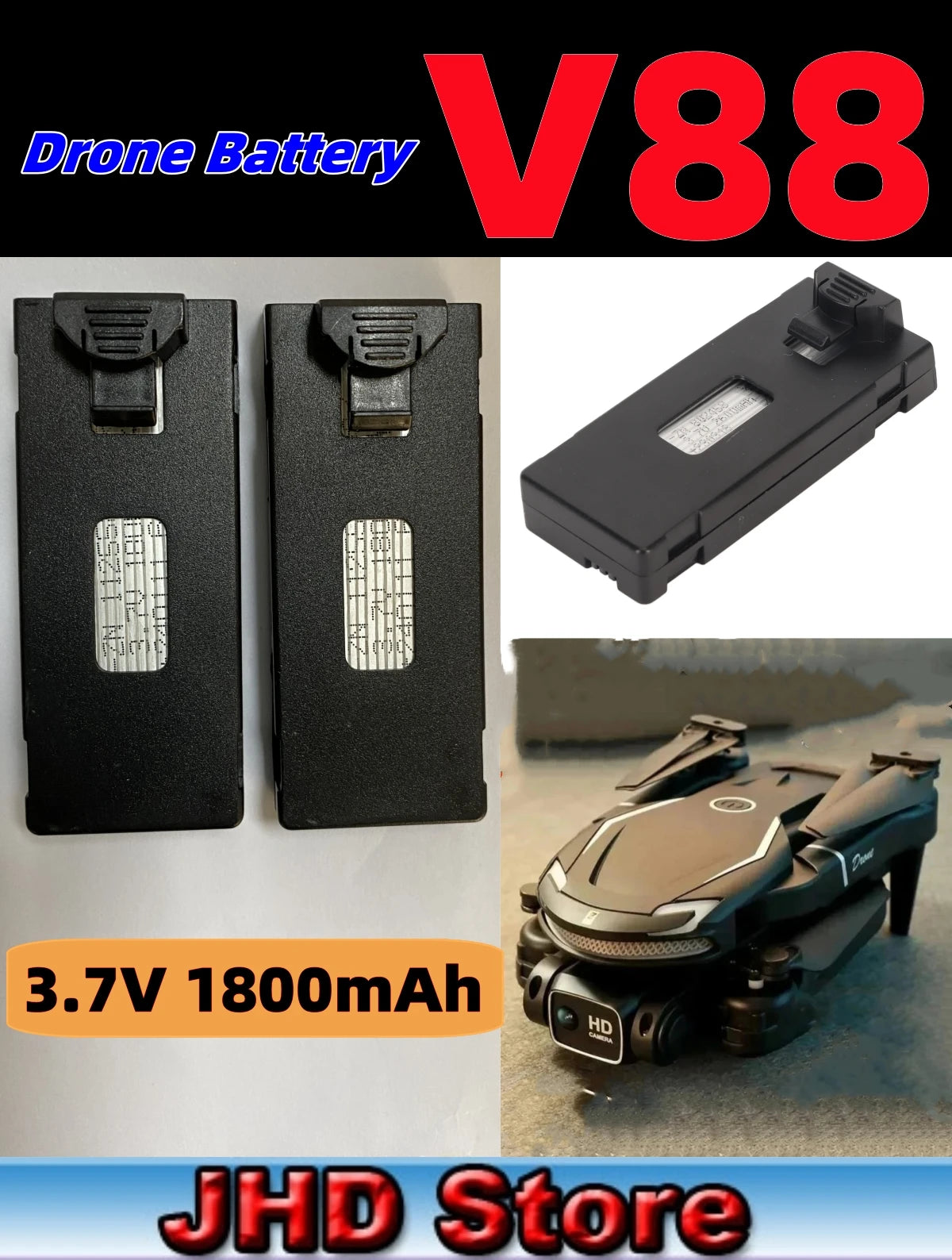 V88 Drone Battery, High-capacity drone battery with 3.7V and 1800mAh for high-definition storage and long-lasting performance.