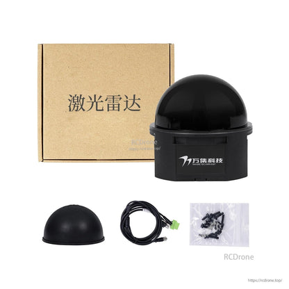Boxed kit layout with WLR-722 sensor, dome cover, cable, and mounting screws