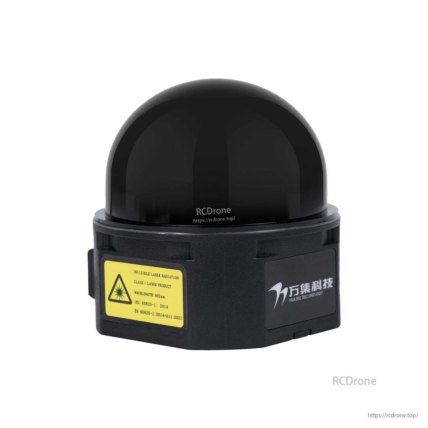 WLR-722 side view with yellow laser radiation warning label on housing