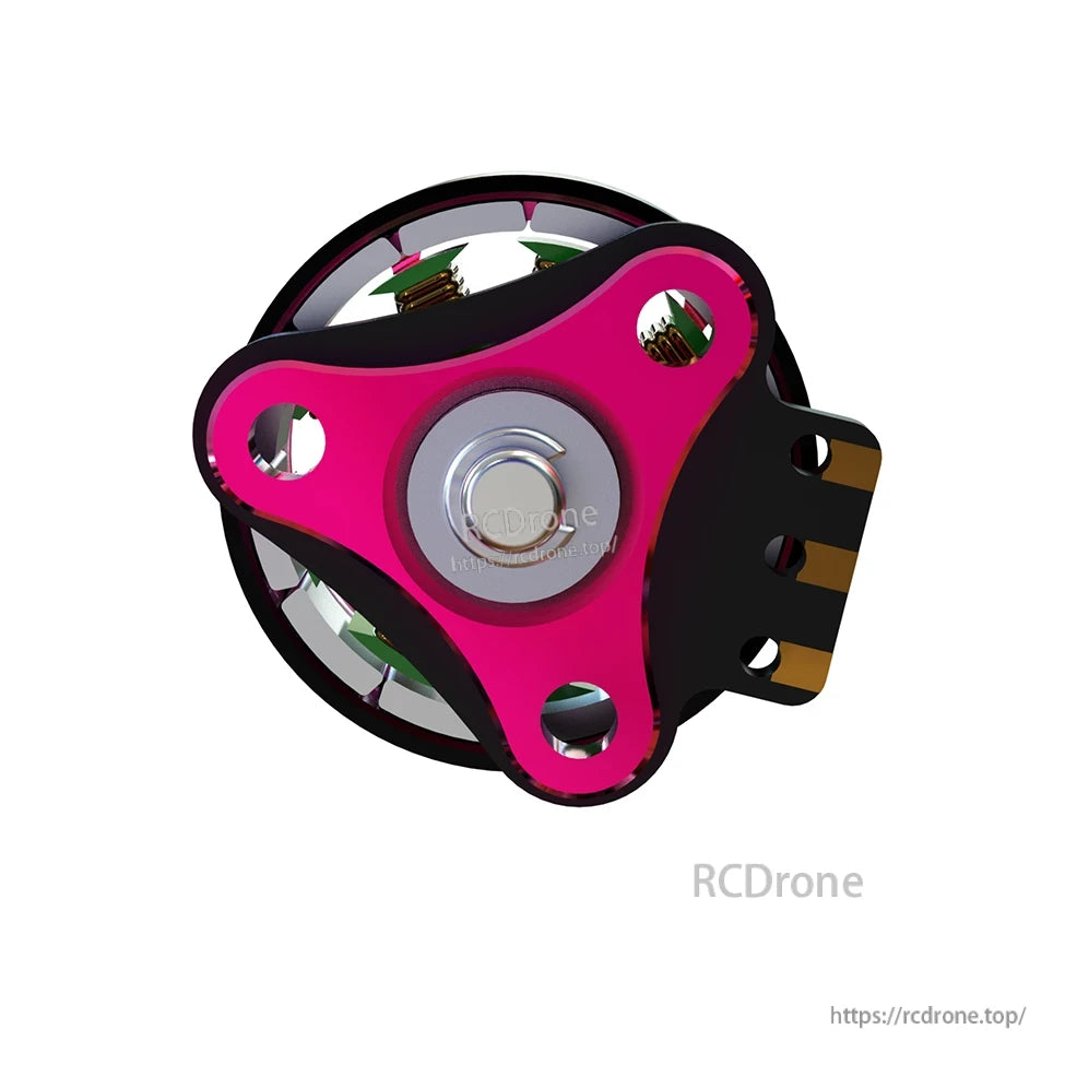 Bottom view of micro brushless motor showing three-hole mounting base and connector pins
