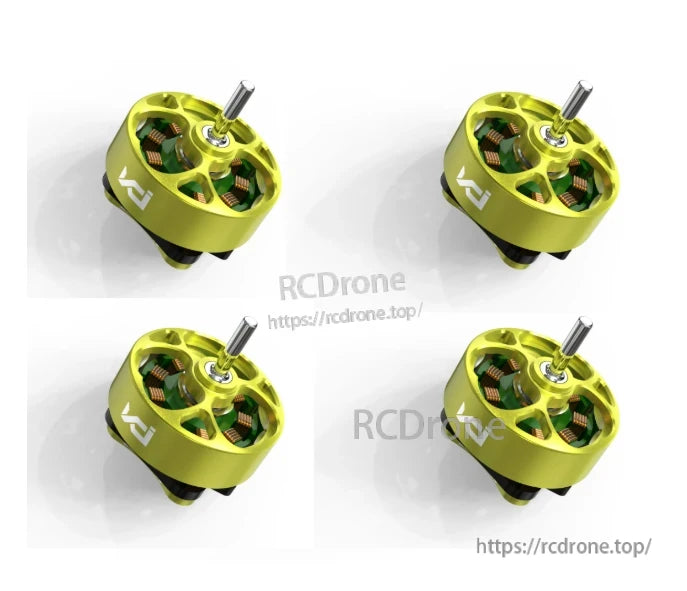 Set of four green micro motors shown together in angled views on white background