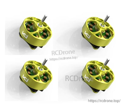 Set of four green micro motors shown together in angled views on white background