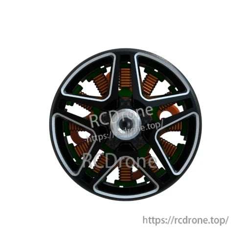 Top-down view of motor bell showing spoke design and copper windings around the rotor
