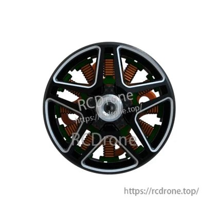 Top-down view of motor bell showing spoke design and copper windings around the rotor