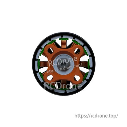 Bottom view of motor showing mounting base with four screw holes and internal stator windings