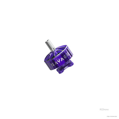 Three-quarter angle view of SAVAGE motor body with RCDRone logo and threaded shaft detail