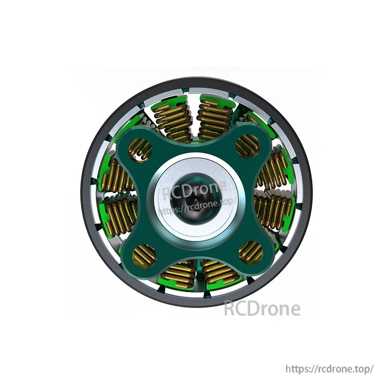 Bottom view of motor base showing four mounting holes and exposed copper stator windings