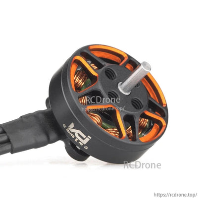 Angled view of VCI SPARK 1202 micro brushless motor with output shaft and housing vents