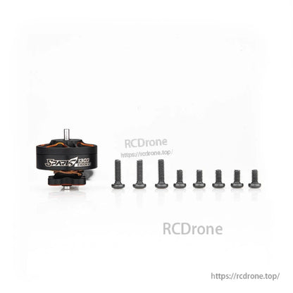 Package contents: SPARK 1303 motor with included mounting screws set laid out on white background