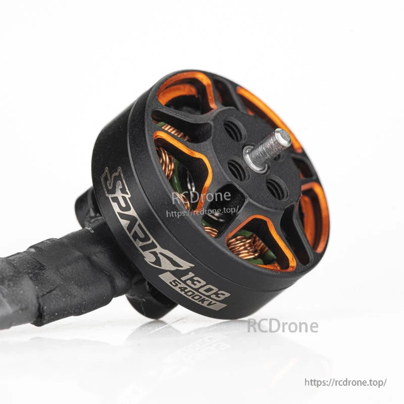 VCI SPARK 1303 brushless motor angled view showing motor bell design and threaded shaft