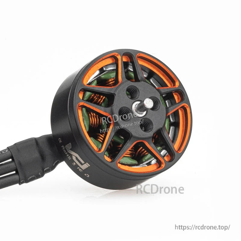 Angled top view of VCI SPARK 1405 brushless motor showing open bell design and mounting pattern