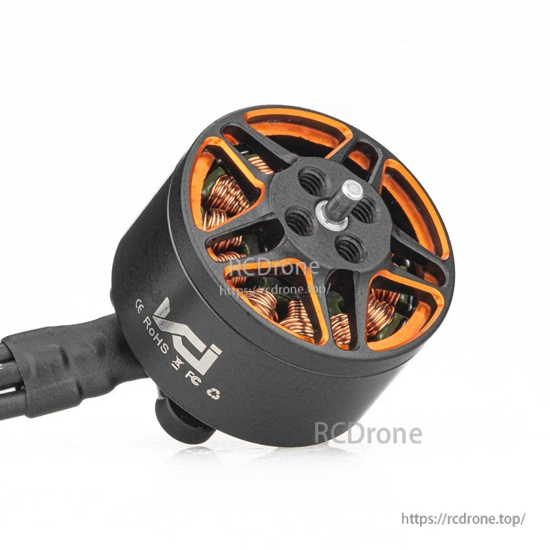 Angled view of VCI SPARK 1507.2 motor with threaded shaft and CE/RoHS icons on the side