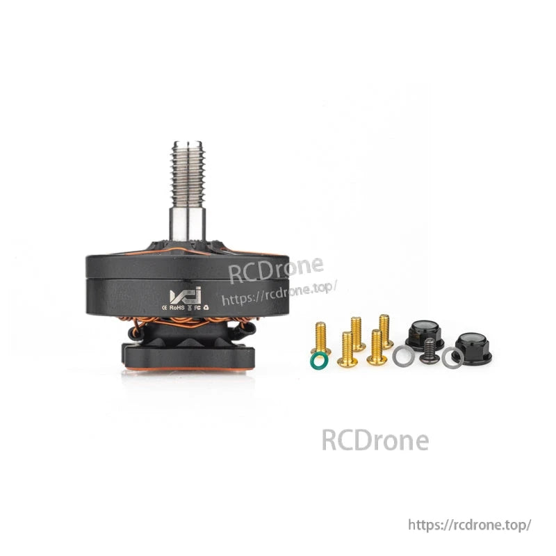 Motor with included hardware set: gold mounting screws, prop adapter parts, nuts and washers