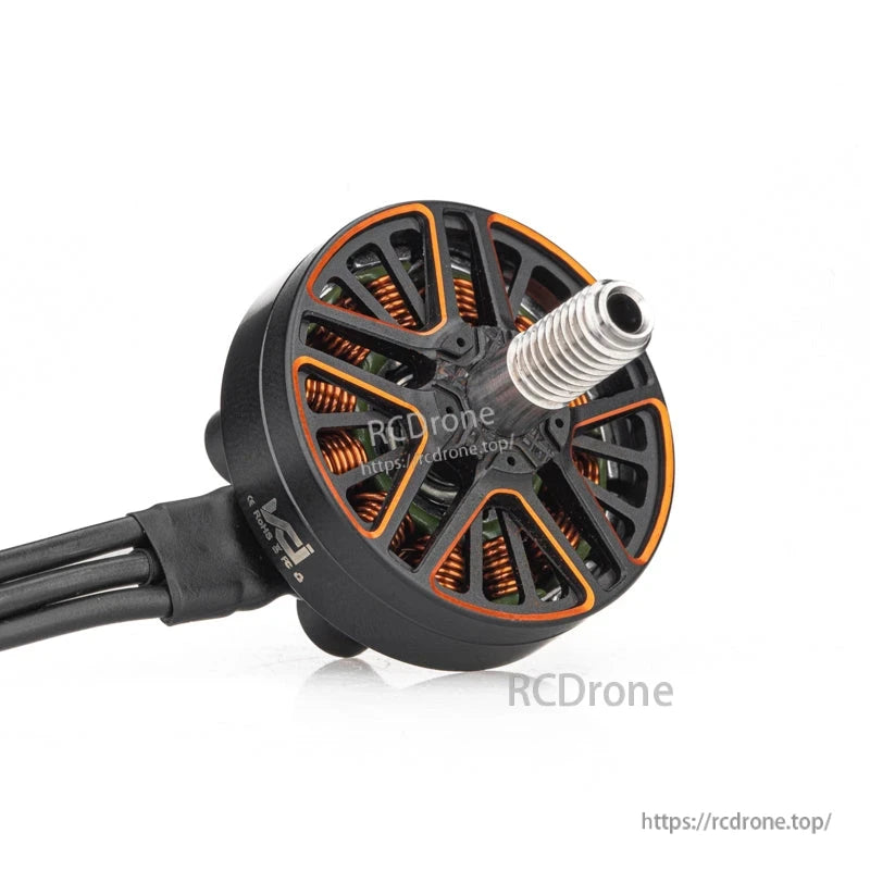 VCI SPARK 2203.4 brushless motor angled view showing threaded prop shaft and vented bell design