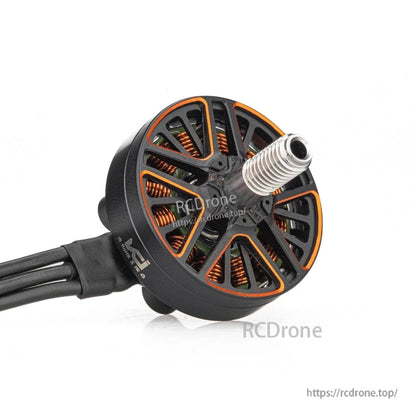 VCI SPARK 2203.4 brushless motor angled view showing threaded prop shaft and vented bell design