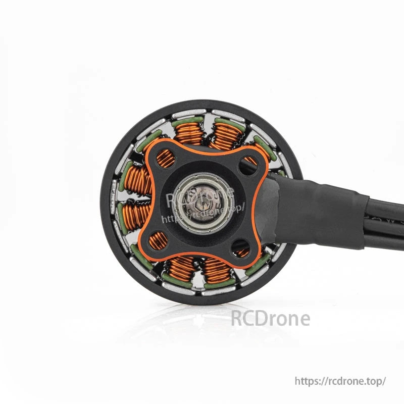 Bottom mounting view showing motor base, bolt pattern plate, and visible copper stator windings
