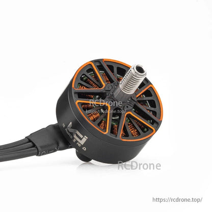 VCI SPARK 2408 brushless motor angled view highlighting vented bell, shaft, and wiring
