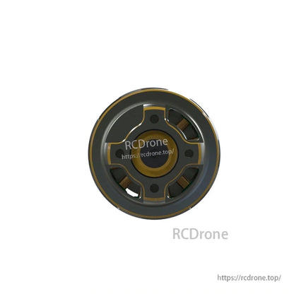 Bottom view of brushless motor showing base plate, mounting holes, and exposed windings