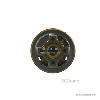 Bottom view of motor showing mounting base, screw holes, and internal windings