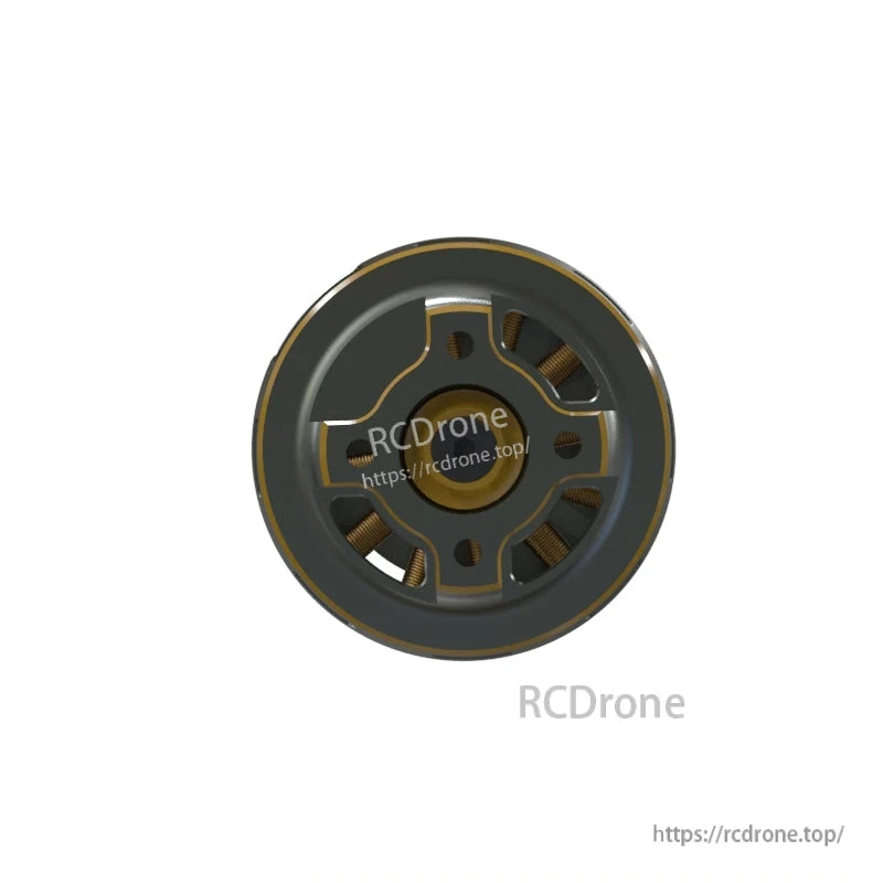 Bottom mounting face of brushless motor showing bolt pattern and internal windings through openings