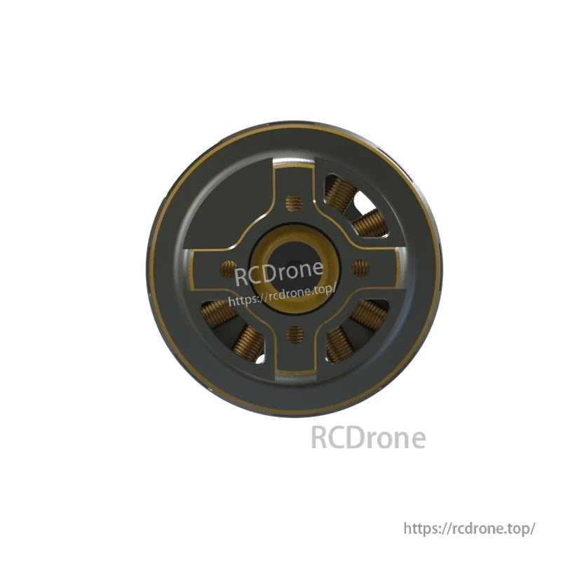 Bottom view showing mounting base and exposed copper windings inside the motor