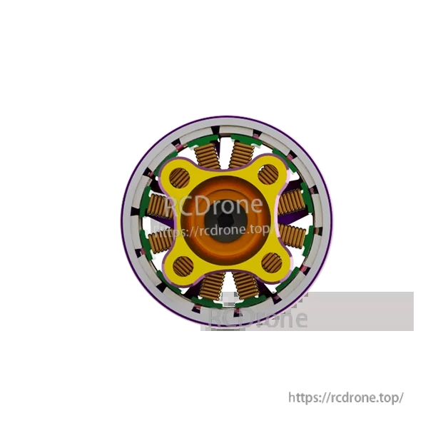 Bottom view of motor base showing mounting holes and internal stator windings