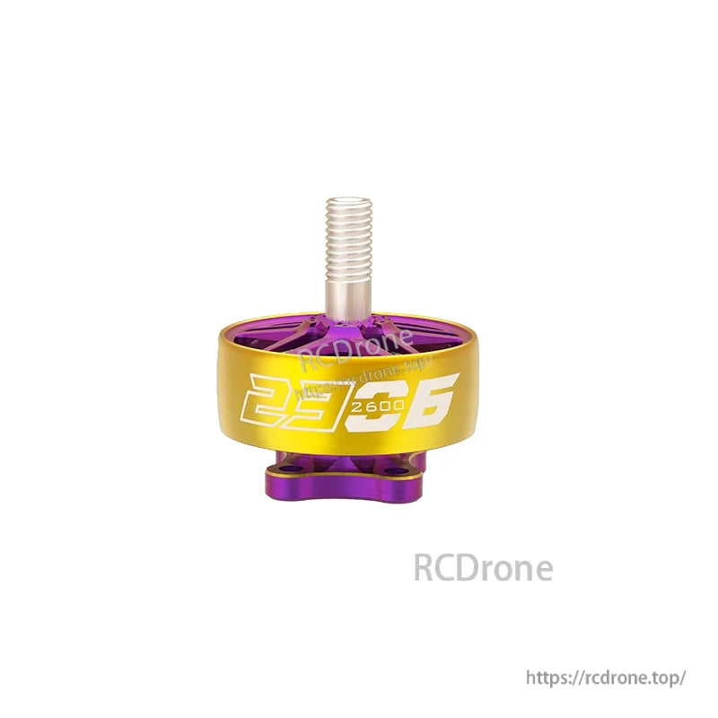 VCI Titan 2306 motor side view showing 2306 marking on gold bell and purple frame