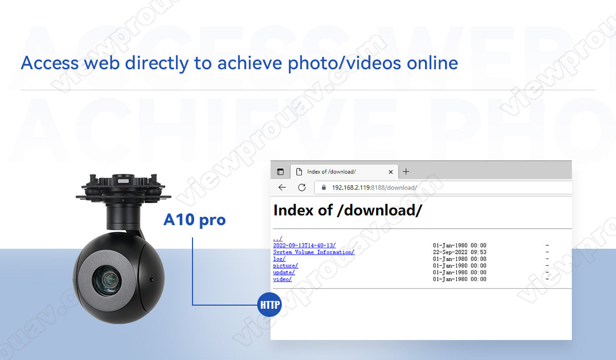 ViewPro A10 Pro Gimbal Camera, Access online photos and videos from this webpage.