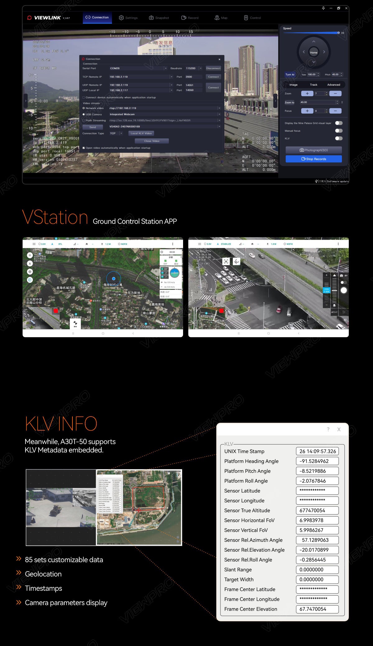 ViewPro A30T-50 30X EO/IR Gimbal, Gimbal with advanced corrosion resistance, high-gain sensor tech, wide temperature range, multi-terrain capability, compact design, and customizable data sets.