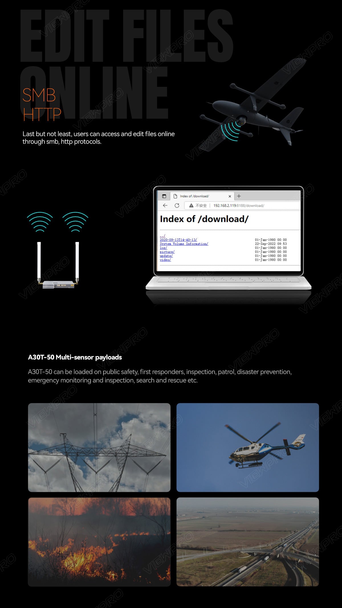 ViewPro A30T-50 30X EO/IR Gimbal, The ViewPro A30T-50 is a 30x EO/IR gimbal for various applications, including public safety, inspection, and search & rescue.