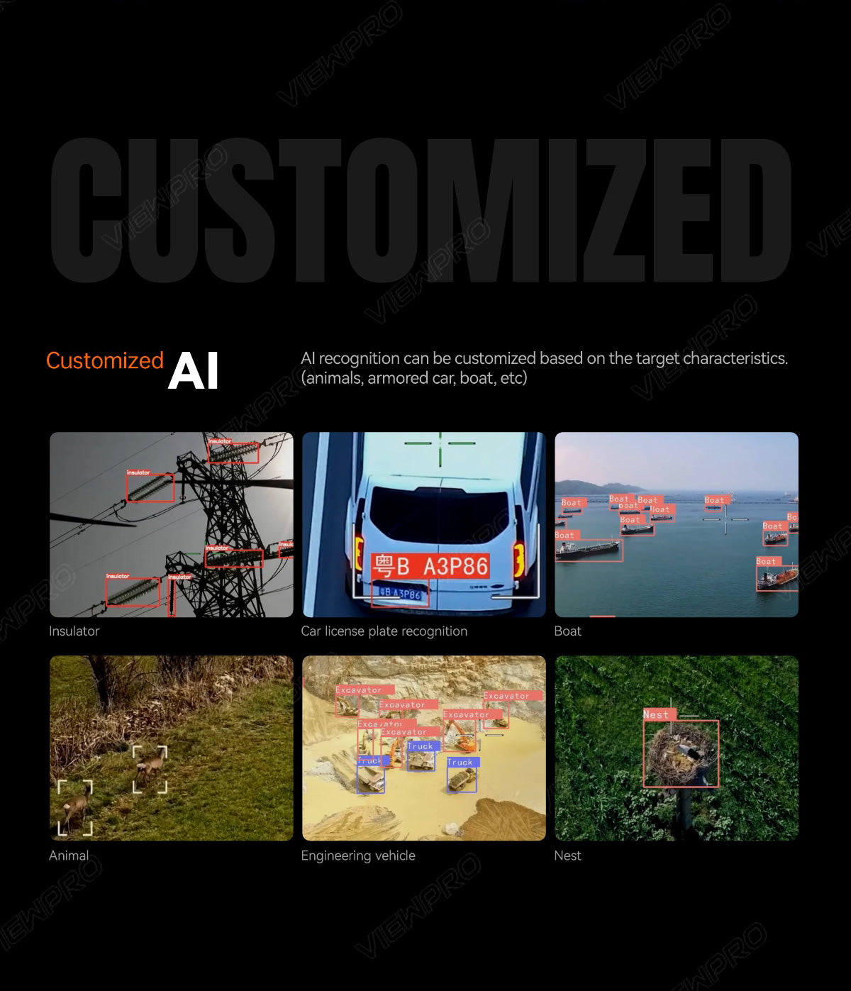 ViewPro A30T-50 30X EO/IR Gimbal, A customizable AI-based recognition system allows users to target specific characteristics like animals, armored vehicles, and boats on this gimbal.