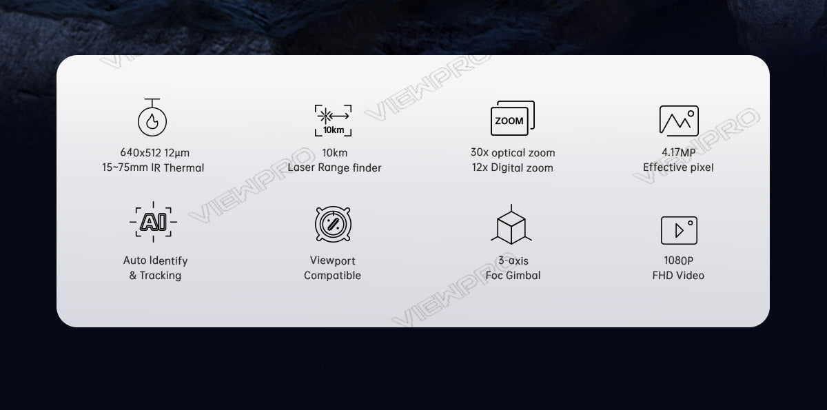ViewPro A30TR-1575 Triple Sensors  Gimbal, The ViewPro A30TR-1575 Gimbal features triple sensors, optical zoom, and laser range finder, suitable for FHD video and auto-tracking.