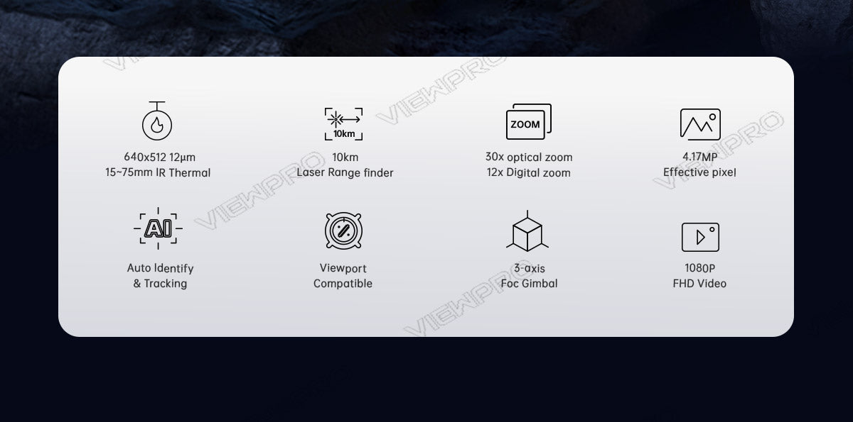 ViewPro A30TR-1575 Triple Sensors Gimbal, The ViewPro A30TR-1575 Gimbal features triple sensors, optical zoom, and laser range finder, suitable for FHD video and auto-tracking.