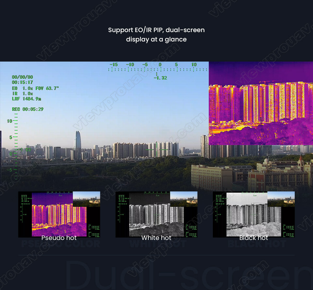 ViewPro A30TR-50 Drone Gimbal, Support for EO/IR, dual-screen display and camera settings with features like pseudo hot white hot black.
