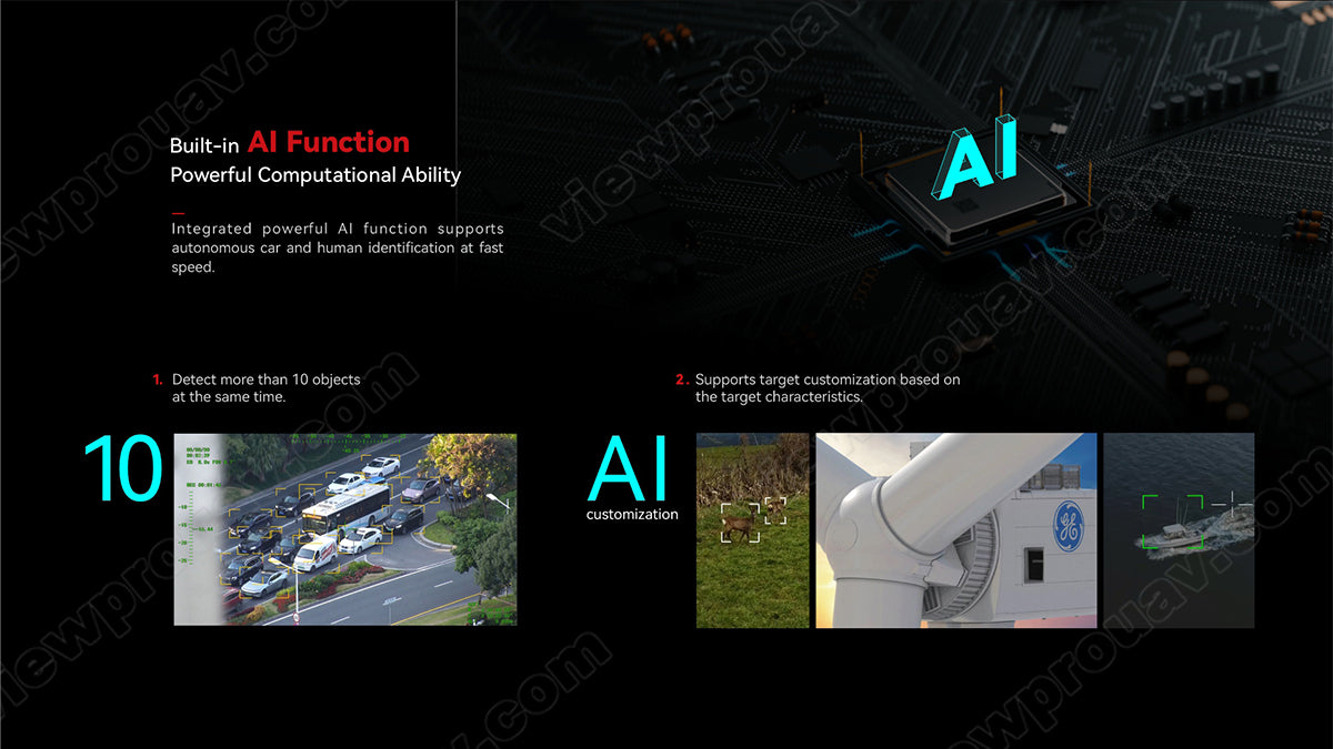 ViewPro A40 Camera, The ViewPro A40 Pro camera features a built-in AI function with powerful computation, detecting over 10 objects and customizable targeting.
