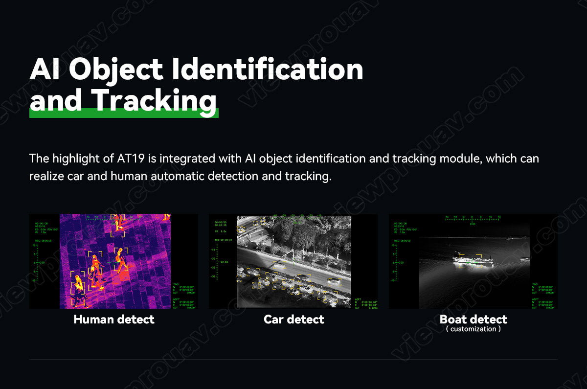 ViewPro AT19, The highlight of AT19 is its integrated AI object identification and tracking module, enabling automatic detection.