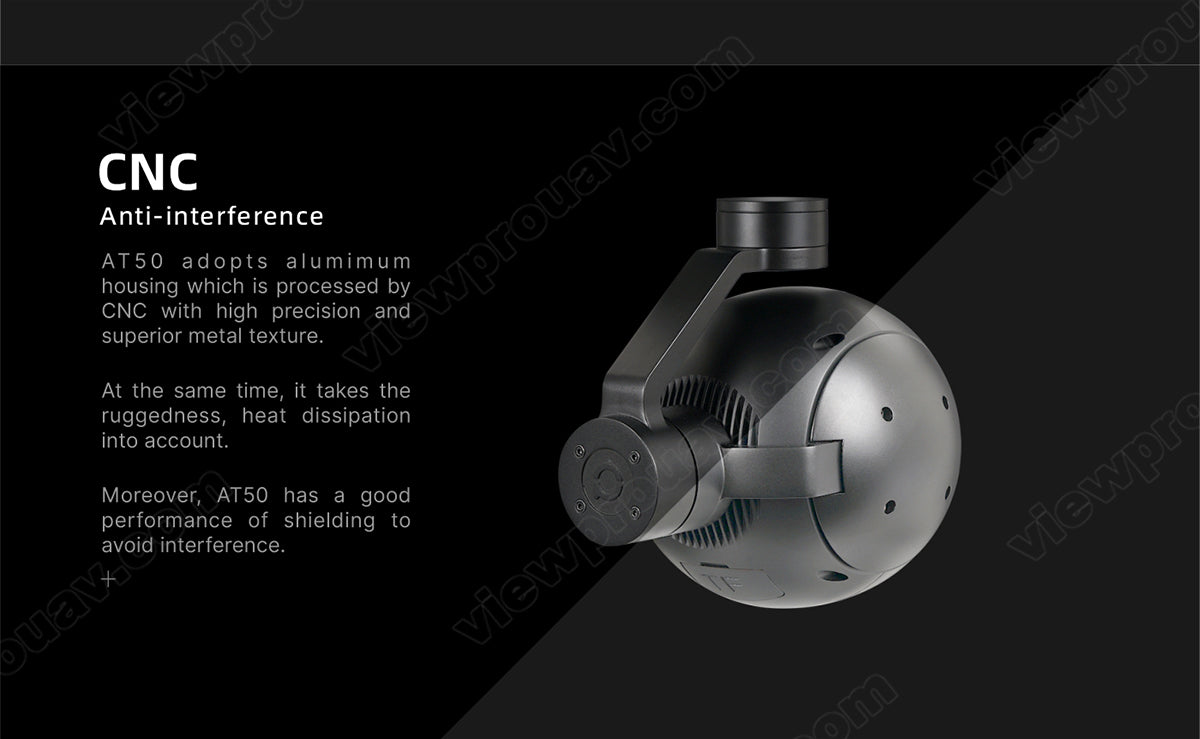 The ViewPro AT50 has a precise aluminum housing with good metal texture, considering ruggedness, heat dissipation, and shielding for minimal interference.