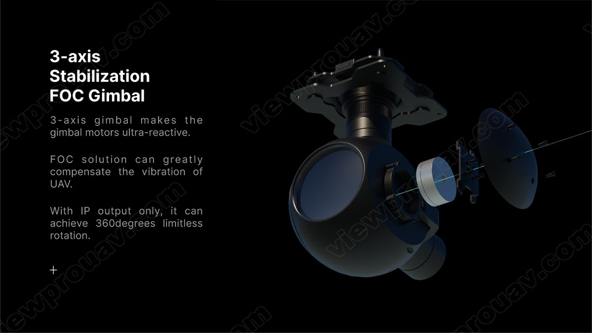 ViewPro AT50, The gimbal has a 46mm 3-axis design with reactive motors and FOC solution to counteract vibration.
