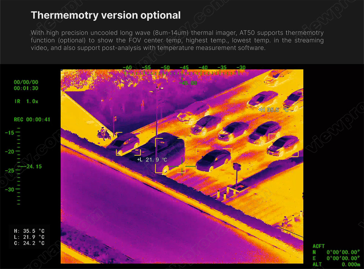 ViewPro AT50, AT50 thermal imager supports thermometry function for measuring temperature in real-time and post-analysis.