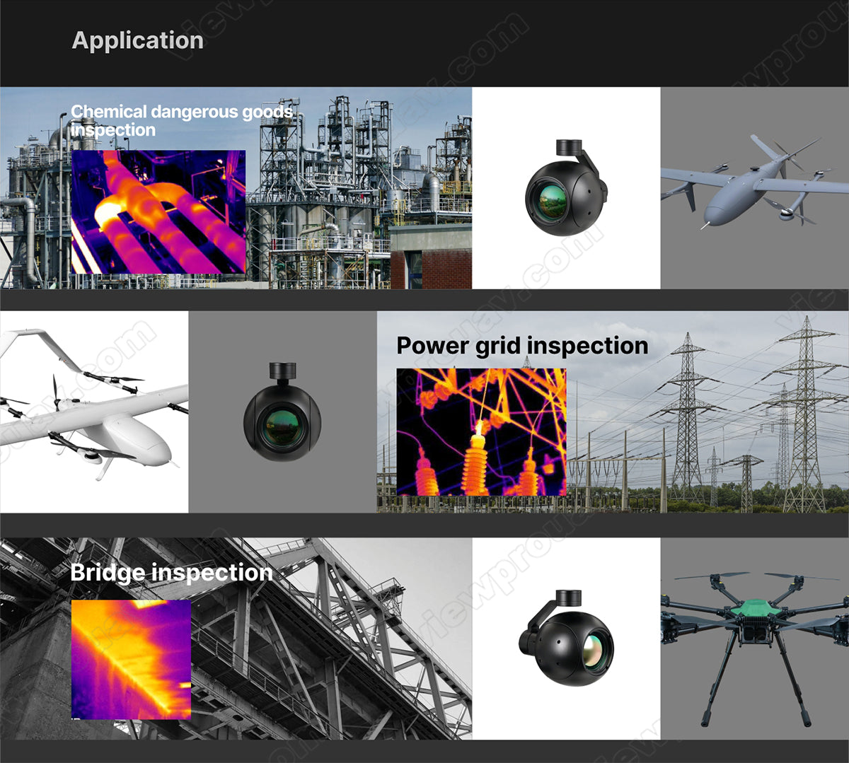 The ViewPro AT50 app inspects chemical goods, power grids, bridges, and ADI.