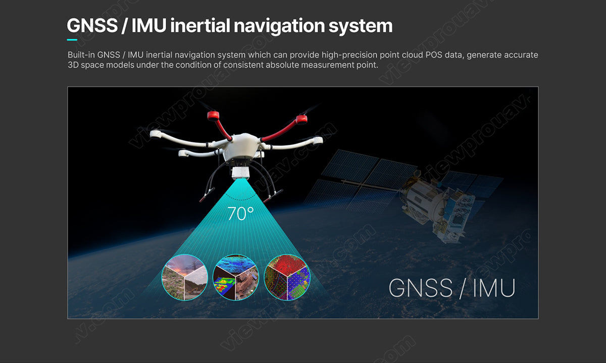 The ViewPro GS-100C UAV Scanner features a built-in GNSS and IMU for inertial navigation, providing high-precision point cloud data.