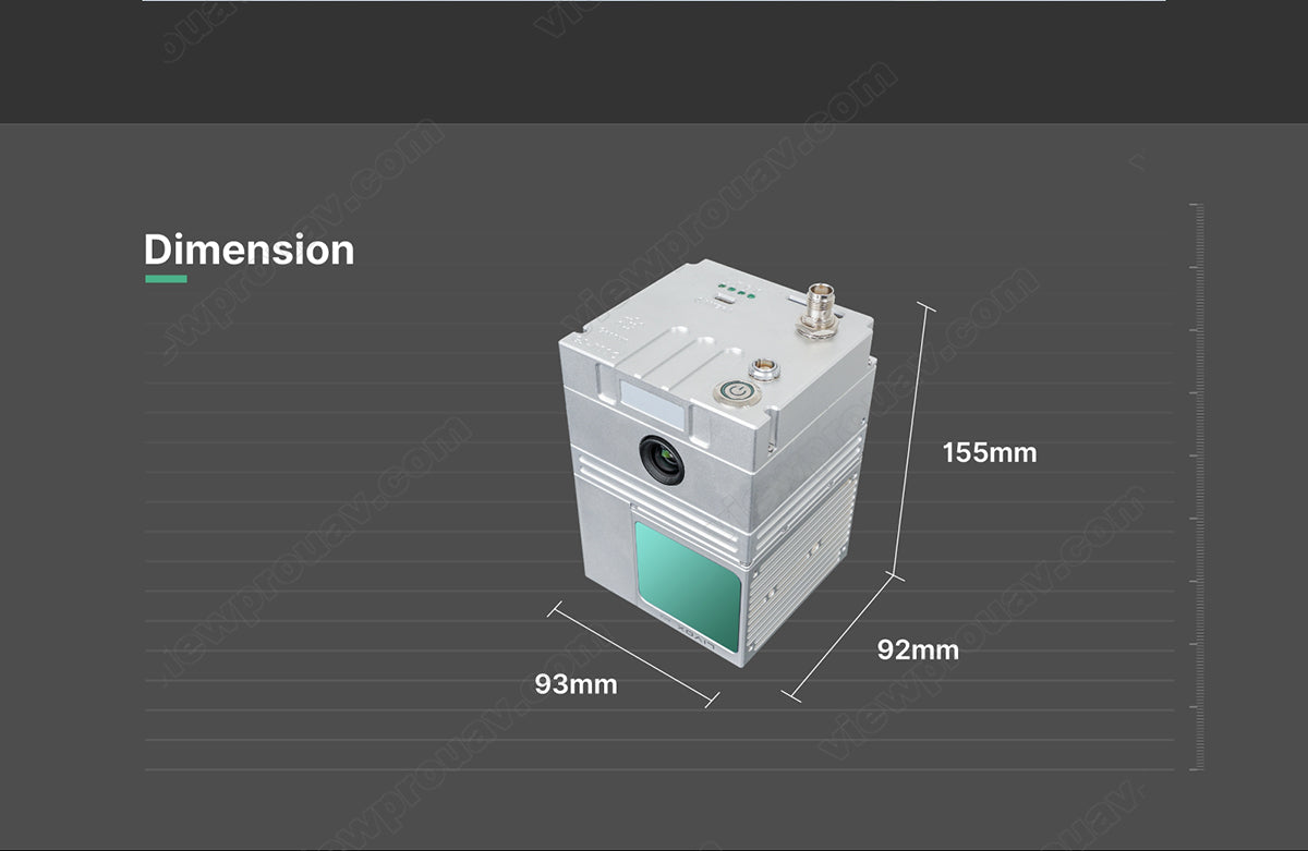 ViewPro GS-100C UAV Scanner, UAV scanner dimensions are precisely measured as 155mm x 92mm x 93mm for efficient data processing.