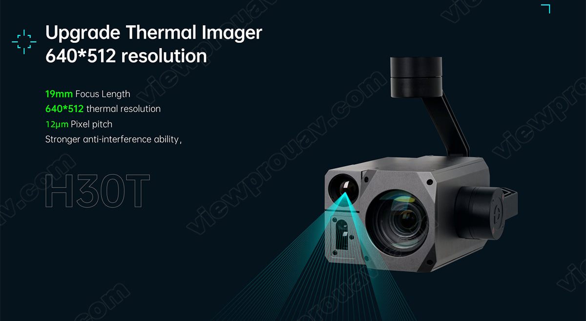 ViewPro H30T Gimbal Camera, The ViewPro H30T is a gimbal camera with thermal imaging capabilities, offering high resolution and strong anti-interference abilities.